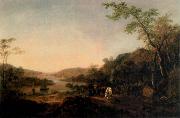 Thomas Gainsborough An Extensive River Landscape with Cattle and a Drover and Sailing Boats in the distance Spain oil painting artist